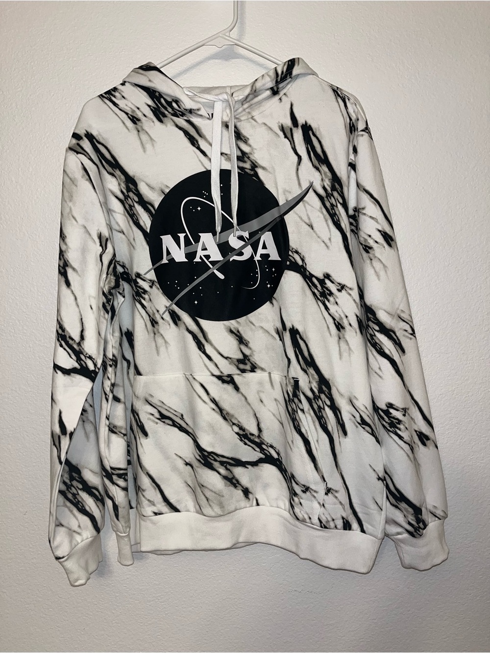 NASA Marble-Print White & Black Hoodie Jacket